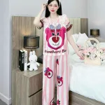 Đồ bộ pijama quần dài áo tay ngắn bèo cổ ren in họa tiết