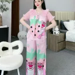 Đồ bộ pijama quần dài áo tay ngắn bèo cổ ren in họa tiết