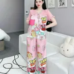 Đồ bộ pijama quần dài áo tay ngắn bèo cổ ren in họa tiết