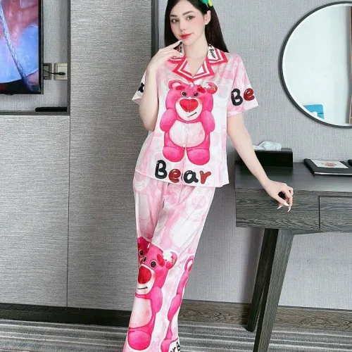 Đồ bộ pijama quần dài áo tay ngắn cổ bẻ hoạ tiết