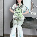 Đồ bộ pijama quần dài áo tay ngắn cổ bẻ hoạ tiết
