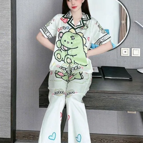 Đồ bộ pijama quần dài áo tay ngắn cổ bẻ hoạ tiết