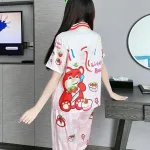 Đồ bộ pijama quần dài áo tay ngắn cổ bẻ hoạ tiết