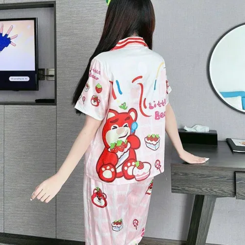 Đồ bộ pijama quần dài áo tay ngắn cổ bẻ hoạ tiết