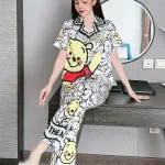 Đồ bộ pijama quần dài áo tay ngắn cổ bẻ hoạ tiết