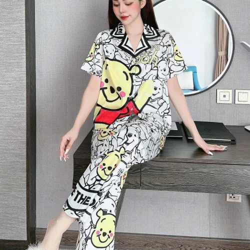 Đồ bộ pijama quần dài áo tay ngắn cổ bẻ hoạ tiết