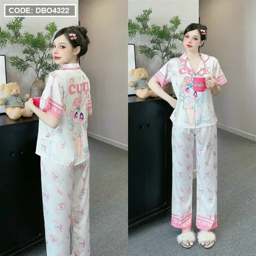 Đồ bộ pijama latin quần dài áo tay ngắn cổ bẻ in hoa tiết
