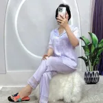 Đồ bộ pijama quần dài áo tay ngắn cổ bẻ màu trơn