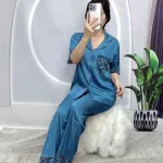 Đồ bộ pijama quần dài áo tay ngắn cổ bẻ màu trơn