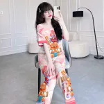 Đồ bộ pijama quần dài áo tay ngắn cổ tròn hoạ tiết