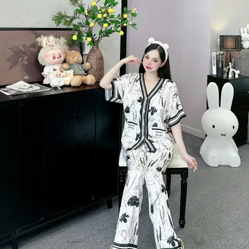 đồ bộ pijama quần dài áo tay ngắn cổ V nhiều hình khác nhau