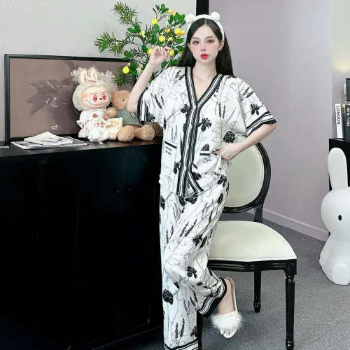 đồ bộ pijama quần dài áo tay ngắn cổ V nhiều hình khác nhau