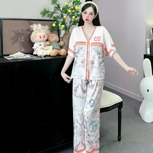 đồ bộ pijama quần dài áo tay ngắn cổ V nhiều hình khác nhau