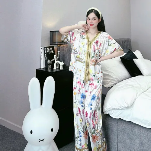 đồ bộ pijama quần dài áo tay ngắn cổ V nhiều hình khác nhau