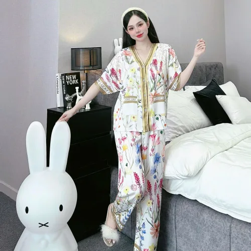 đồ bộ pijama quần dài áo tay ngắn cổ V nhiều hình khác nhau