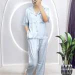 Đồ bộ pijama quần dài áo tay ngắn xước màu có túi phối ren