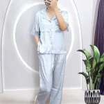 Đồ bộ pijama quần dài viền ren áo tay ngắn màu trơn