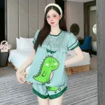 Đồ bộ pijama quần đùi áo tay ngắn cổ tròn viền nhún in hoạ tiết