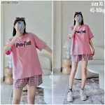 đồ bộ quần ca rô áo thun in chữ