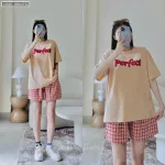 đồ bộ quần ca rô áo thun in chữ