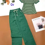 Đồ bộ quần dài áo cổ tròn sọc tay ngắn