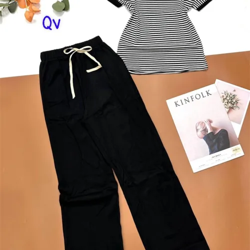 Đồ bộ quần dài áo cổ tròn sọc tay ngắn
