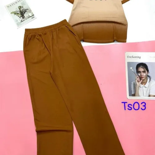 Đồ bộ quần dài áo cổ tròn tay ngắn in chữ MDAY