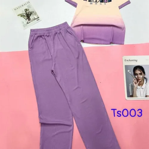 Đồ bộ quần dài áo cổ tròn tay ngắn in chữ MDAY