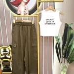 Đồ bộ quần dài áo croptop sát nách in chữ