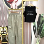 Đồ bộ quần dài áo croptop sát nách in chữ