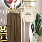 Đồ bộ quần dài áo croptop sát nách in chữ