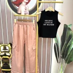 Đồ bộ quần dài áo croptop sát nách in chữ