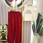 Đồ bộ quần dài áo croptop sát nách in chữ