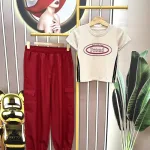Đồ bộ quần dài áo croptop tay ngắn in chữ