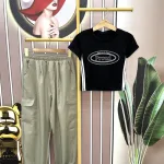 Đồ bộ quần dài áo croptop tay ngắn in chữ