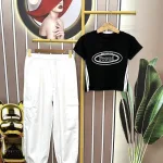Đồ bộ quần dài áo croptop tay ngắn in chữ