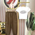 Đồ bộ quần dài áo croptop tay ngắn in chữ