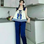 Đồ bộ quần dài áo dây bèo hoạ tiết mặc nhà