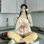 Đồ bộ quần dài áo dây bèo hoạ tiết mặc nhà