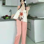Đồ bộ quần dài áo dây bèo hoạ tiết mặc nhà