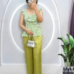 Đồ bộ quần dài áo dây cổ vuông hoạ tiết