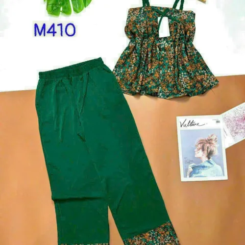 Đồ bộ quần dài áo dây hoạ tiết hoa