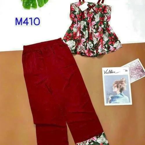 Đồ bộ quần dài áo dây hoạ tiết hoa