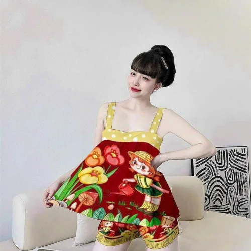 Đồ bộ quần dài áo dây hoạ tiết mặc nhà