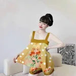 Đồ bộ quần dài áo dây hoạ tiết mặc nhà