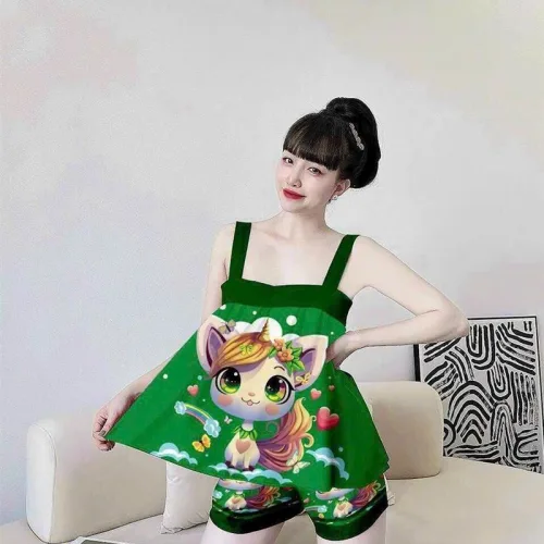 Đồ bộ quần dài áo dây hoạ tiết mặc nhà