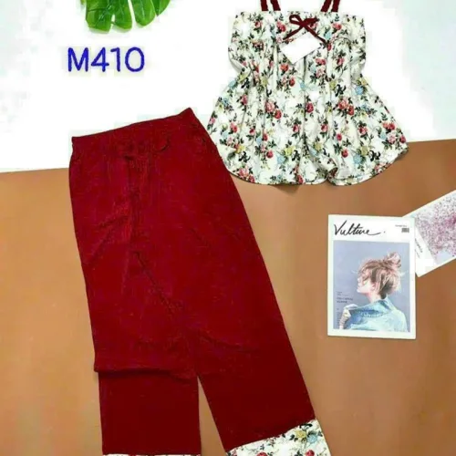 Đồ bộ quần dài áo dây hoạ tiết mặc nhà