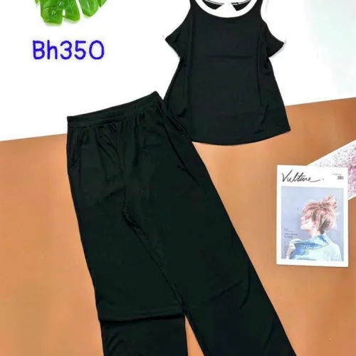 Đồ bộ quần dài áo dây màu trơn phối viền