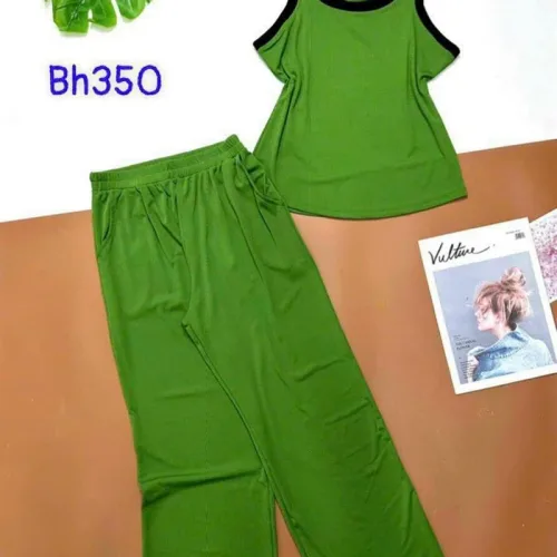 Đồ bộ quần dài áo dây màu trơn phối viền