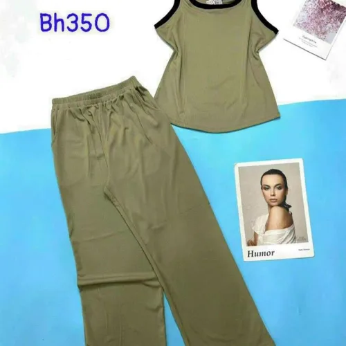 Đồ bộ quần dài áo dây màu trơn phối viền